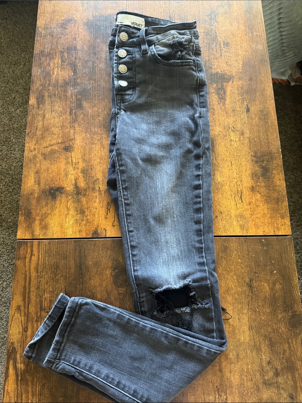 Vervet Women's Washed Distressed High-Rise Skinny Jeans with Button-Fly